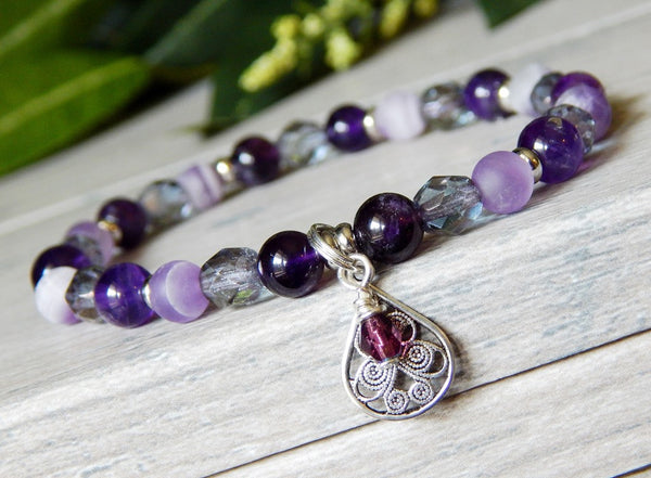 Amethyst Gemstone Purple Beaded Bracelet | by Stone River Jewelry – Blue  Stone River