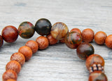 beaded gemstone and wood bracelets