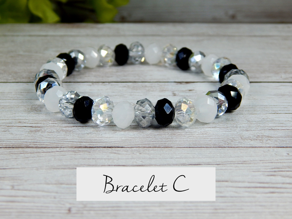 Black and White Stacked Beaded Bracelets Blue Stone River
