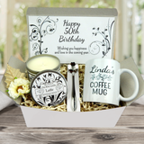 50th Birthday Gift Box for Women with Personalized Mug