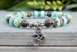 blue beaded yoga bracelet with Om charm