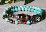 blue bead bracelet gemstones stacked set of 2