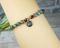 initial charm bracelet personalized gift for her turquoise  jewelry