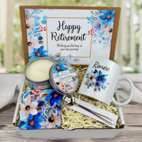 Retirement Gift Basket with Custom Name Mug