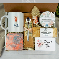 Heartfelt thanks: Thank you gift basket with a custom mug, coffee, and delectable treats to show appreciation.