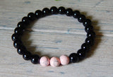 Mens Pink and Black Beaded Bracelet