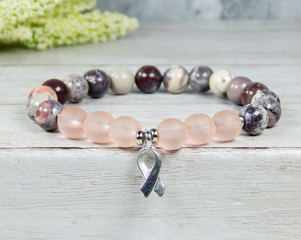 Breast Cancer Pink Inspirational Beaded Stretch Bracelet