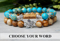 blue brown beaded gemstone word bracelet