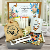 butterfly caregiver care package with custom mug and tea set