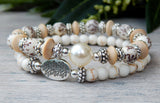 stacked bracelet with white beads