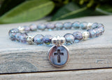 purple crystal bracelet with cross charm