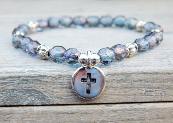 Purple Crystal Spiritual Cross Bracelet