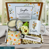 Daisy mug Warm Wishes for Your Daughter: Personalized Mug, Spoon, and Candle