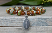 engraved bracelet brown and green beaded jewelry