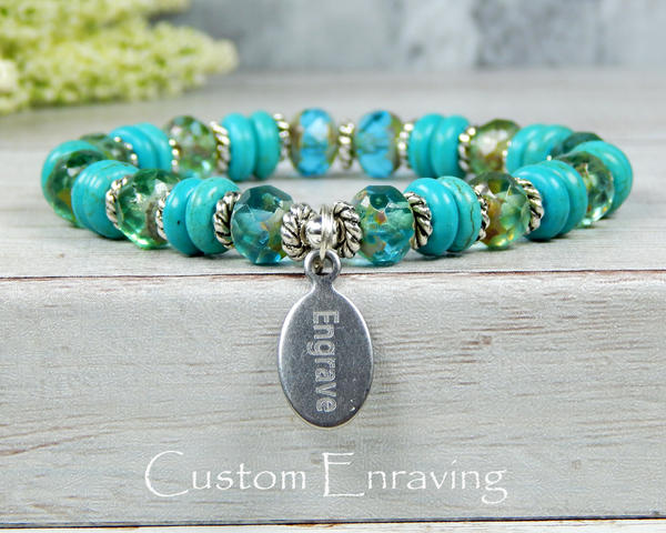 turquoise blue bracelet engraved jewelry