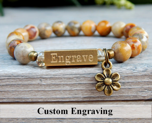 engraved bracelets nature jewelry flower charm