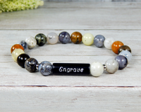 Engraved Bracelet - Agate Beaded Bracelet - Personalized Gift for Women