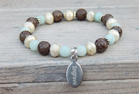 beaded gemstone bracelet engraved charm