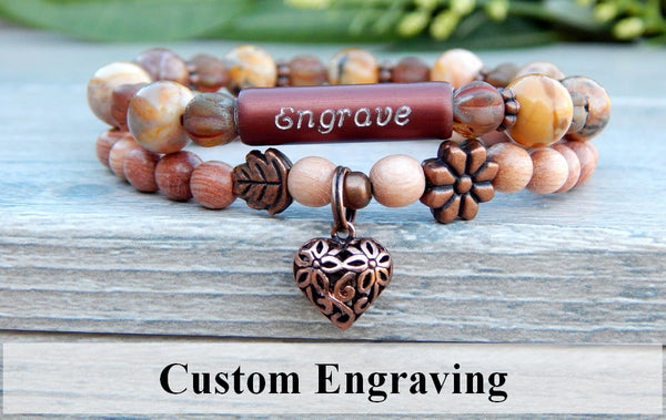 nature jewelry engraved bracelet wood bracelet