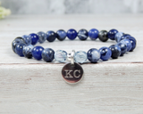 personalized bracelet with navy blue bead sodalite gemstone jewelry