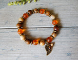 Autumn Bracelet with a Leaf Charm and Natural  Beads