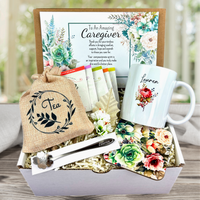 floral themed caregiver gift basket for senior helper with assorted teas and custom tea cup