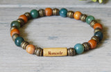 message bracelet with gemstones and wood beads