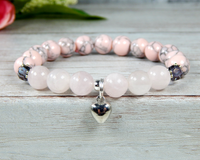 heart charm bracelet with rose quartz gemstone jewelry