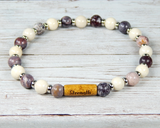 plum and cream beaded gemstone bracelet for women