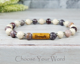 jasper gemstone bracelet with word strength inspirational gift