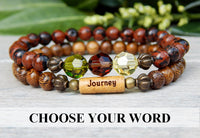stacked beaded gemstone wood bracelet with inspiring word