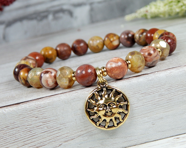 boho beaded bracelet with sun charm