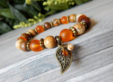 Autumn Bracelet with a Leaf Charm and Natural  Beads