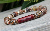jasper gemstone bracelet with engraved bead