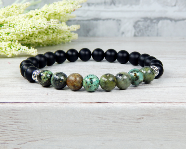 Mens African Turquoise Bracelet Green and Black Jewelry for Men