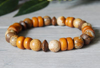 mens beaded orange wood and jasper gemstone bracelet