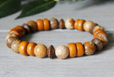 mens beaded orange wood and jasper gemstone bracelet