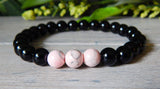 Mens Pink and Black Beaded Bracelet