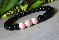 Mens Pink and Black Beaded Bracelet