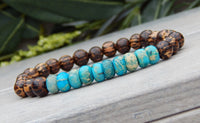 mens wood bracelet with blue jasper