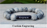 Mens Engraved Bracelet - Black and White Beaded Jewelry