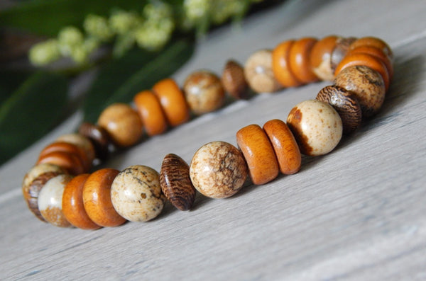 mens orange and brown beaded bracelet