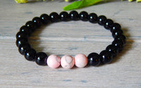 Mens Pink and Black Beaded Bracelet