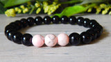 Mens Pink and Black Beaded Bracelet