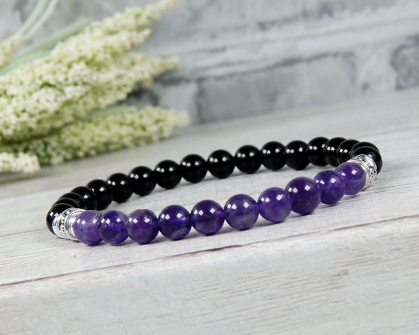 Mens Amethyst and Black Onyx Bracelet StoneRiverJewelry Blue