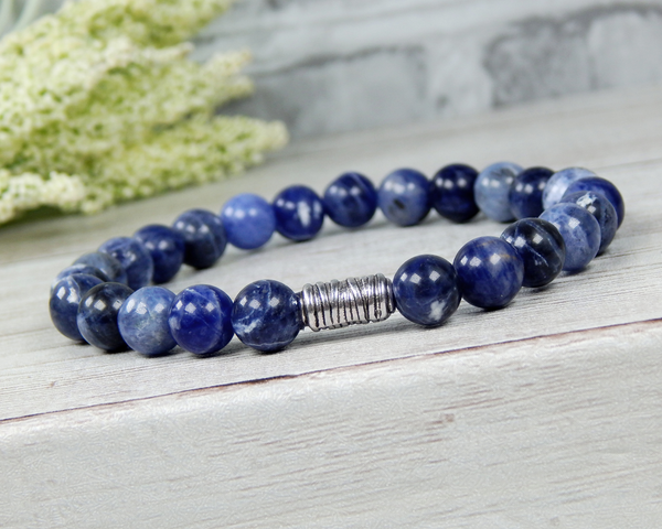 mens blue gemstone beaded bracelet