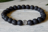 volcano rock lava bead mens bracelet with yin yang charm