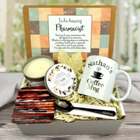 pharmacist gift basket with coffee themed mug