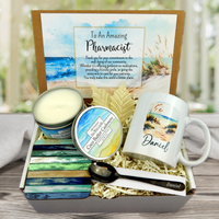 beach themed pharmacist gift basket with mug