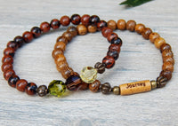 brown and red gemstone and wood bracelet set